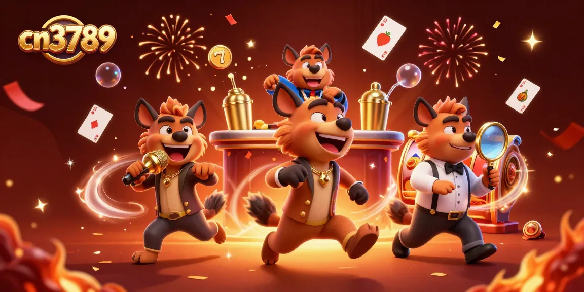 Engaging cartoon scene with cn3789 showcasing hyenas in a vibrant casino setting, featuring exciting game elements.