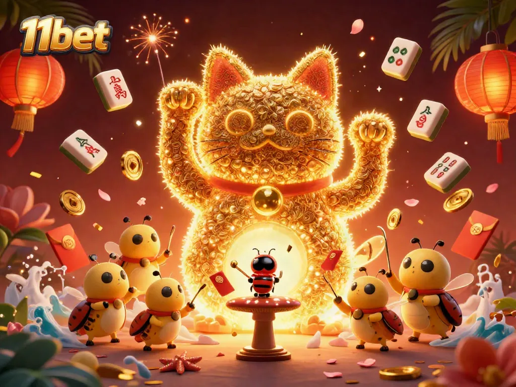 Experience the excitement of 11bet with a dynamic illustration showing a lucky cat and casino elements.