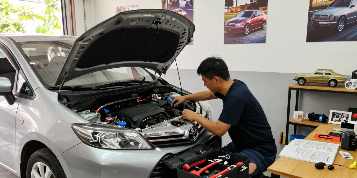 Engagierter Toyota Verso-Besitzer inspiziert den Motor, für Toyota-Fans, die sich mit DIY-Wartung beschäftigen.