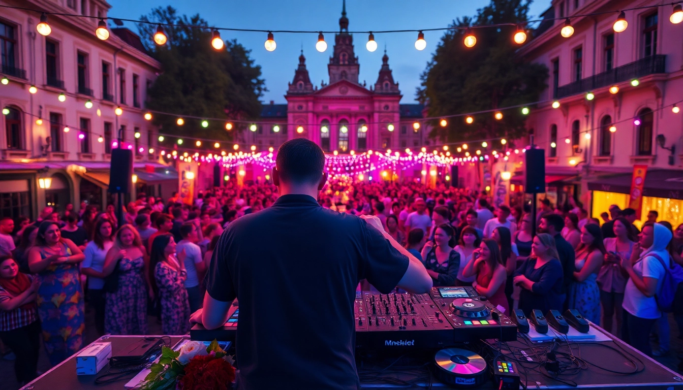 DJ aus München begeistert das Publikum bei einer lebhaften Outdoor-Party.