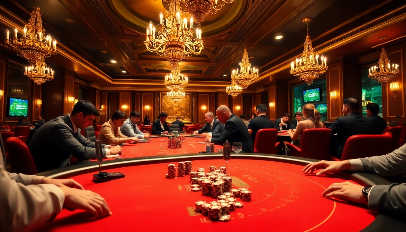 Erlebe WestAce Germany in einem eleganten Casino, wo Spieler an lebhaften Spieltischen engagiert sind.