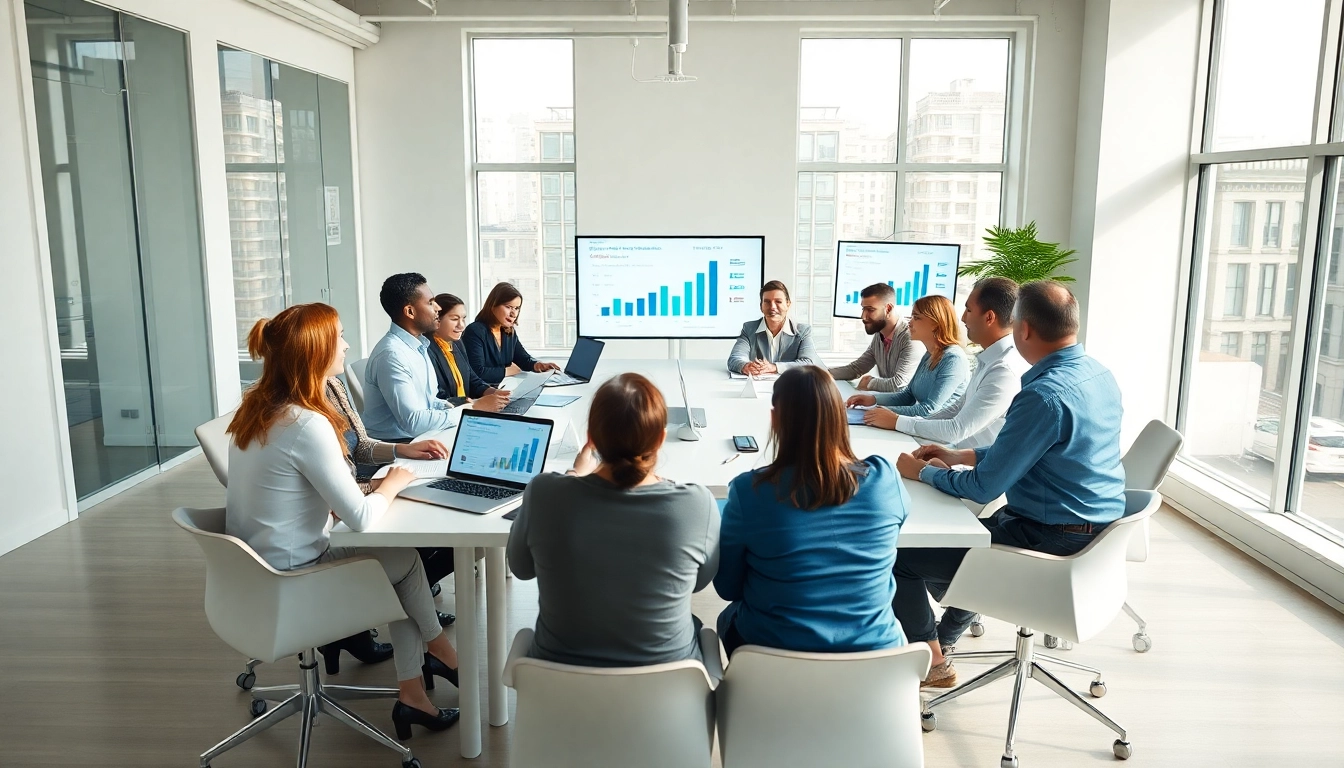Dynamisches Büromeeting zur Diskussion von Personalvermittlung Vertrieb Strategien mit verschiedenen Fachleuten.