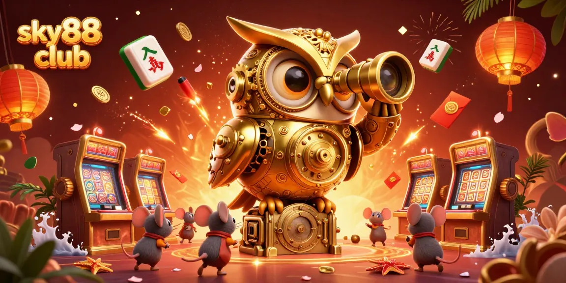 Experience the thrill of sky88 club with golden owl and animated casino elements.