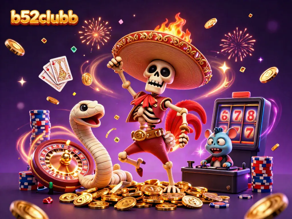 Experience the vibrant gaming atmosphere at b52clubb with golden coins and animated characters