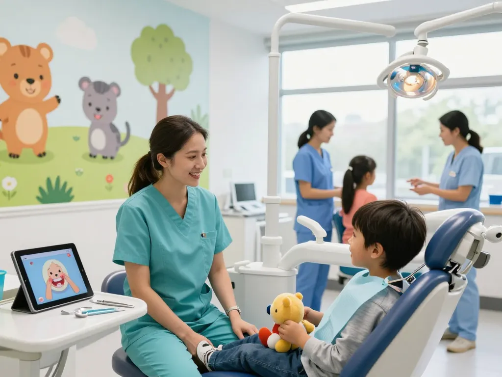 Kinderzahnarzt Wien bietet eine freundliche Zahnerfahrung für Kinder mit hellen Farben und einladenden Dekorationen.