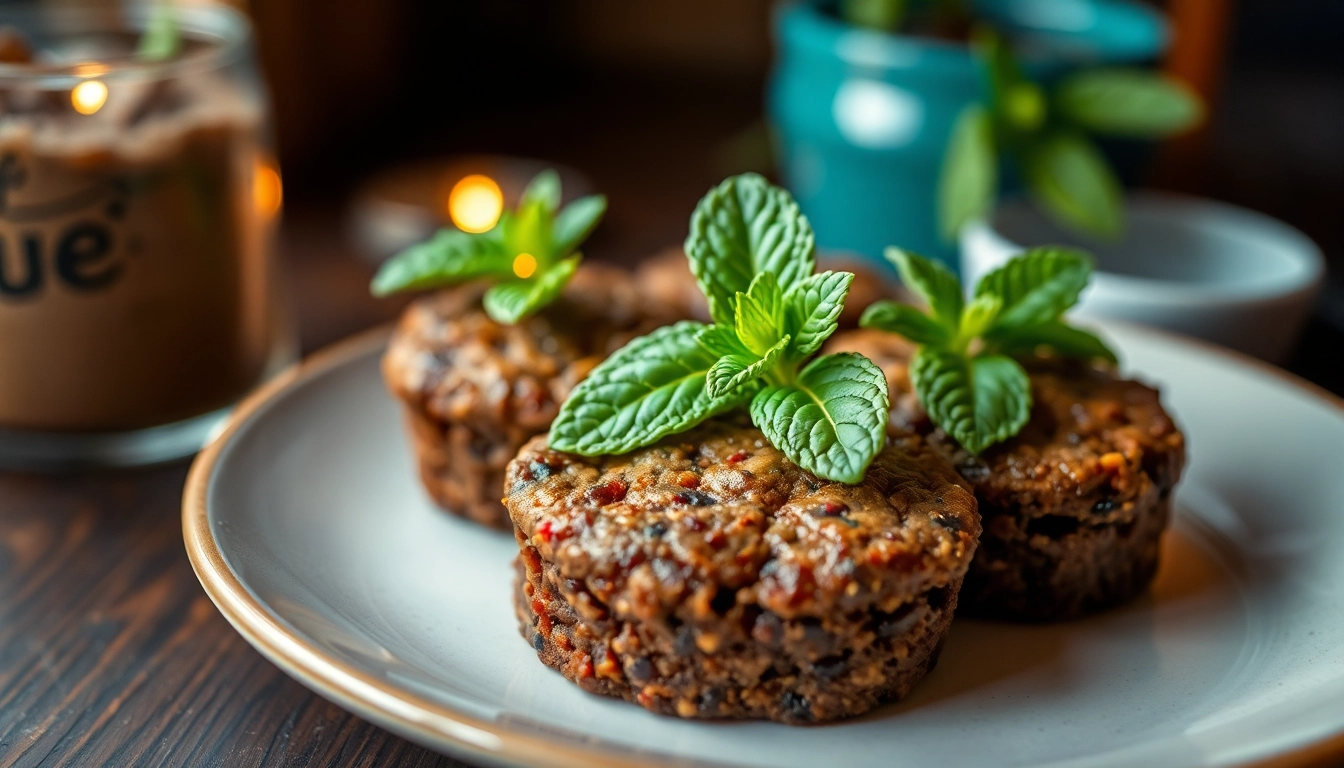 Indulge in hashbrownies topped with mint leaves, showcasing a rich, chocolaty texture.