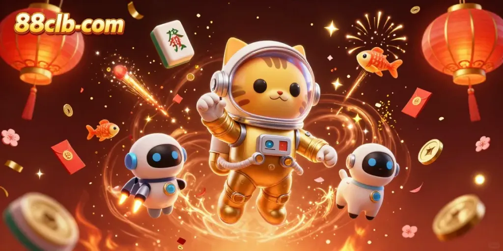 Experience winning excitement at 88clb-com with a vibrant space-themed digital gambling illustration.