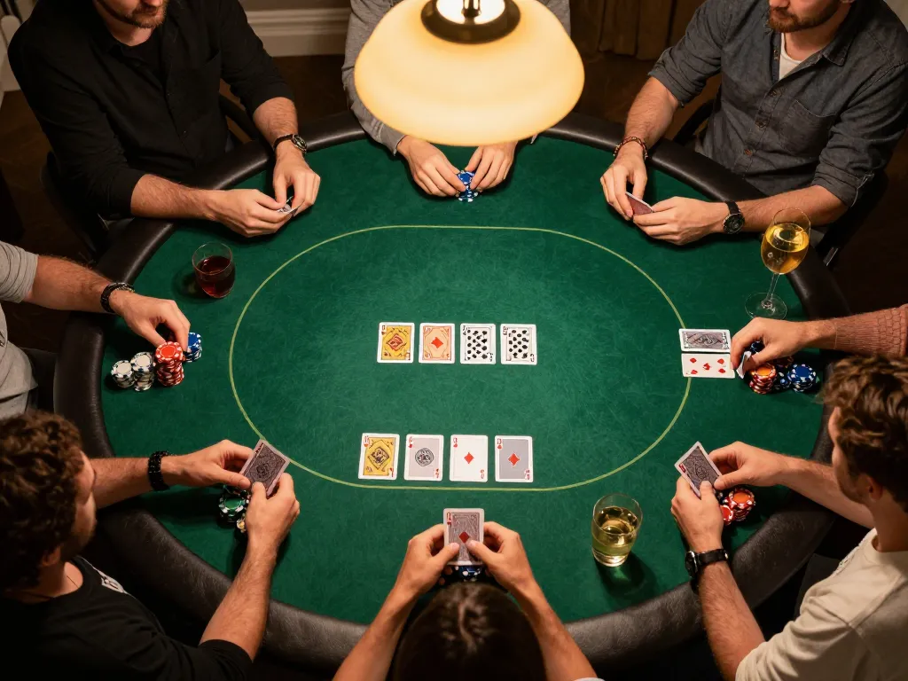 Players engaging with ALO8 PRO poker game, showcasing competitive moment with chips and cards.