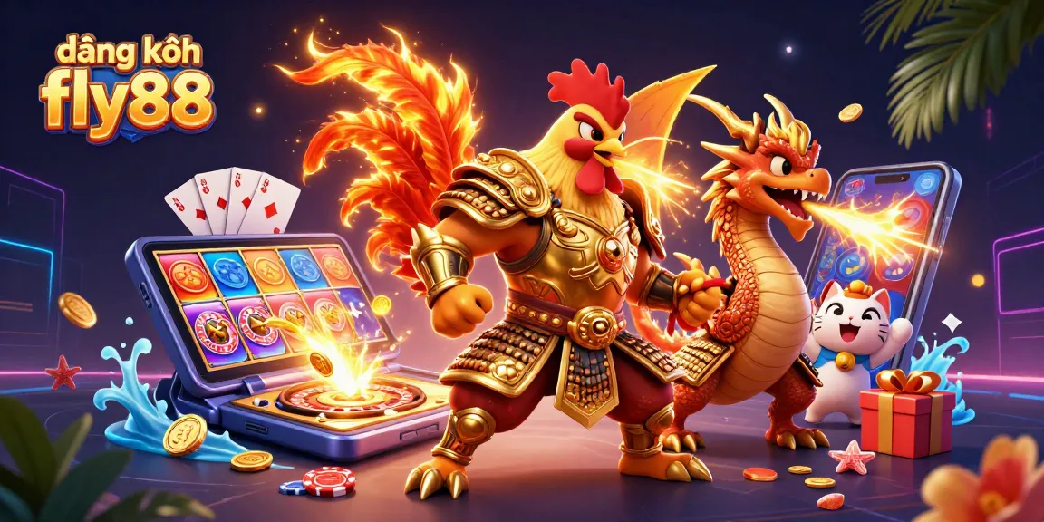 Engage in thrilling gameplay with đăng ký fly88 at our vibrant casino illustration featuring warriors and gaming elements.
