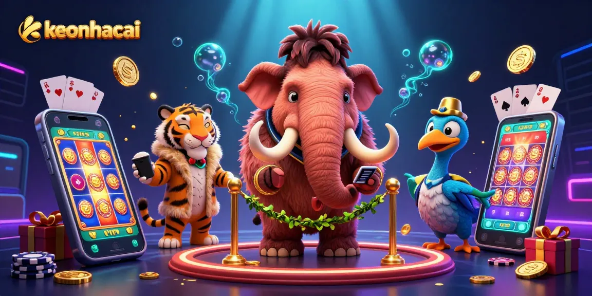 Join the keonhacai action as a woolly mammoth bouncer checks IDs in a vibrant casino scene.