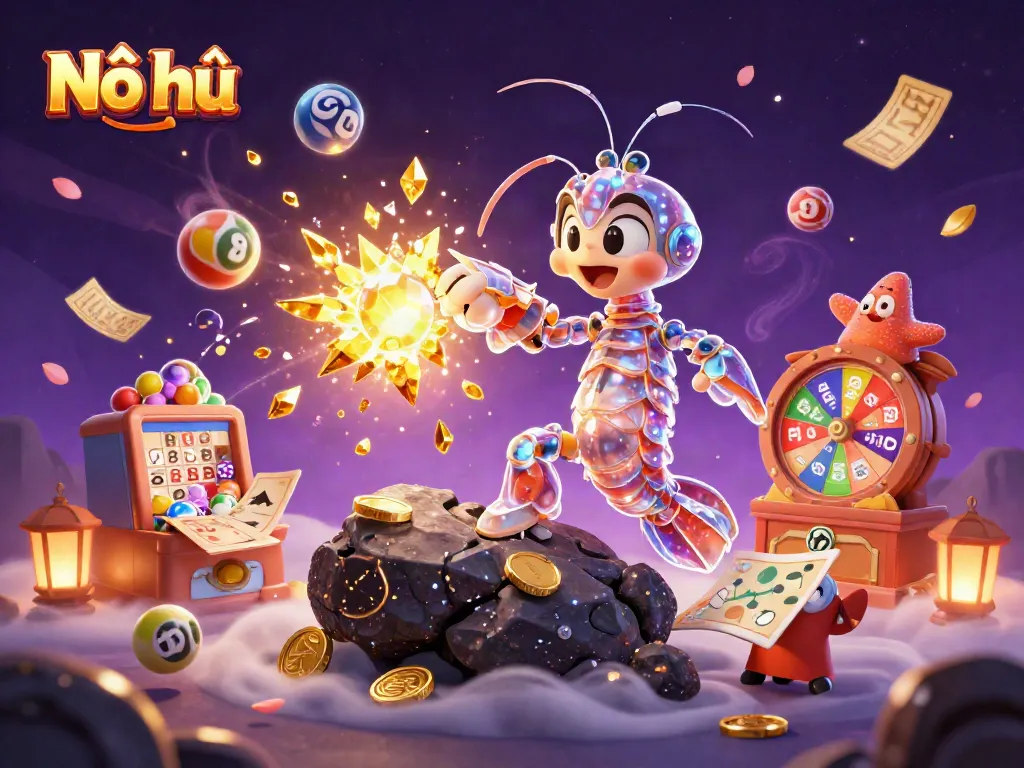 Experience Nổ hũ excitement with a galactic mantis shrimp battling an asteroid for treasures.