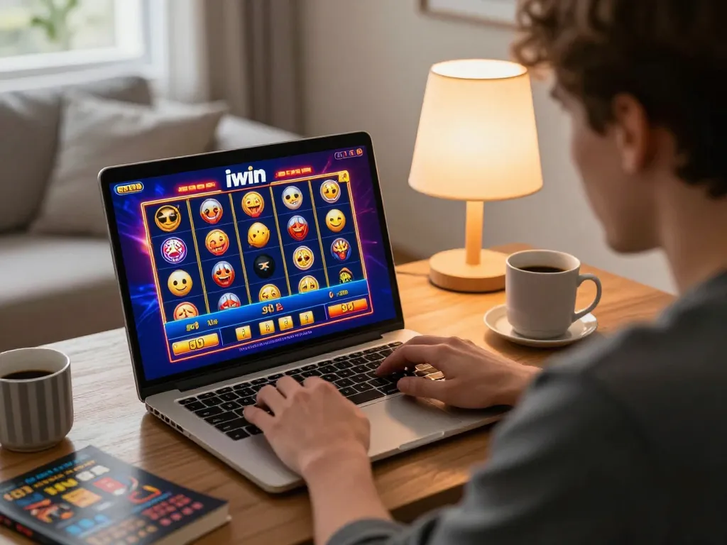 A player enjoys interactive gameplay on iwin with a strategic mindset in a cozy, illuminated living room.