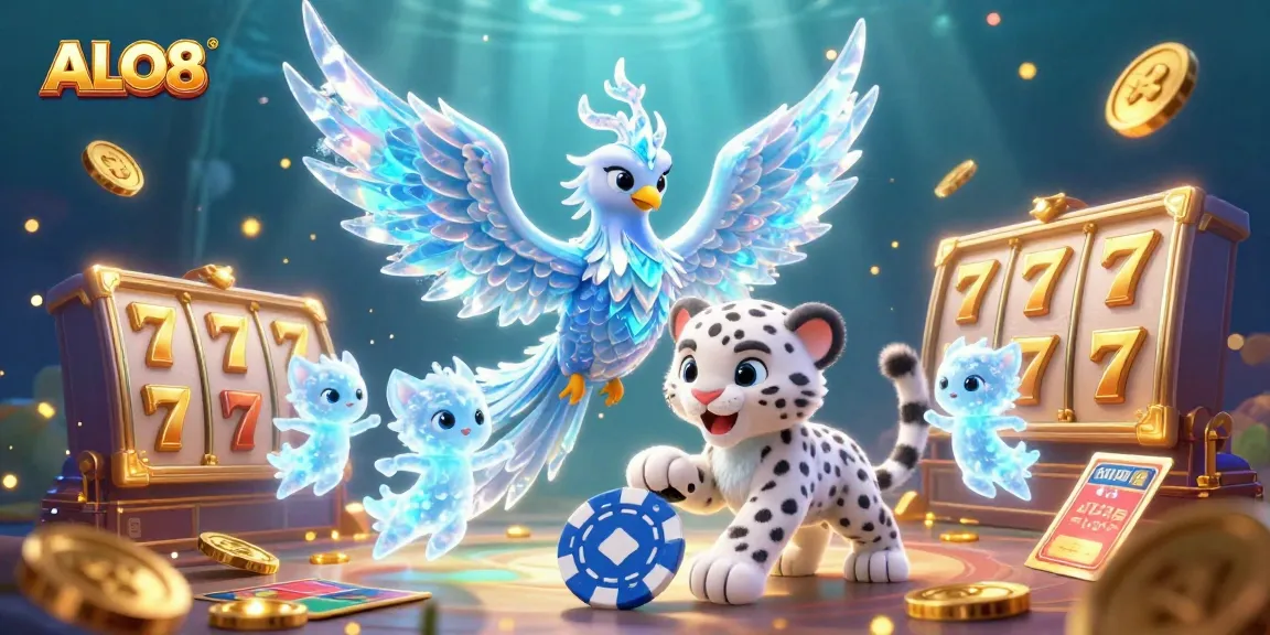 Engage with ALO8's thrilling slots experience featuring an ice phoenix and vibrant gaming elements.