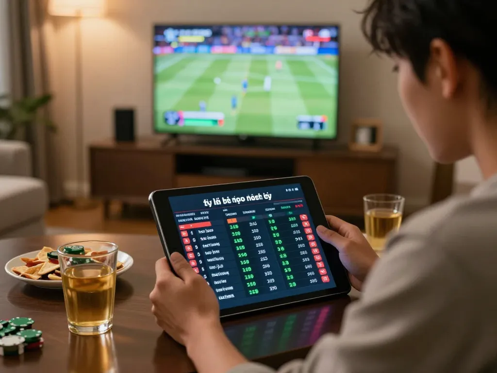 Engaged user reviewing tỷ lệ kèo nhà cái hôm nay on tablet, enhancing their sports betting strategy