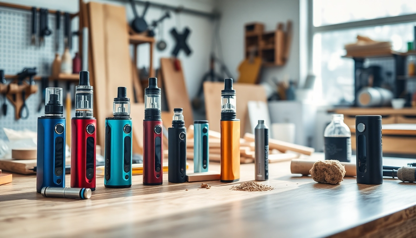 Explore geekthc's premium disposable THC vapes showcased in a vibrant workshop.