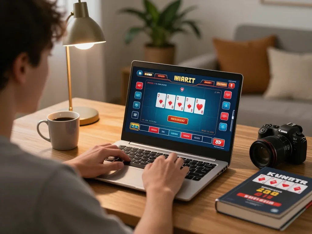 Exciting online gaming session showcasing fun79's poker interface on a laptop.