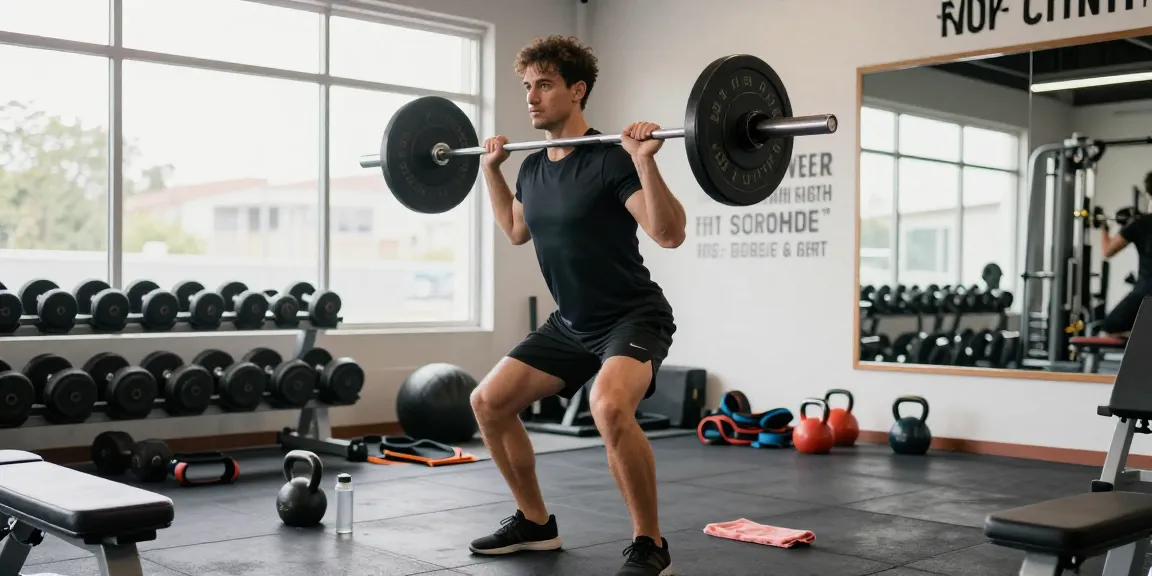 Anabolika Shop: Bodybuilder beim Training mit Gewichten in modernem Fitnessstudio, motivierende Atmosphäre.