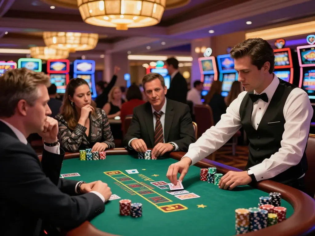 Engaging blackjack action at cm88 casino table with players making strategic bets and a focused dealer.
