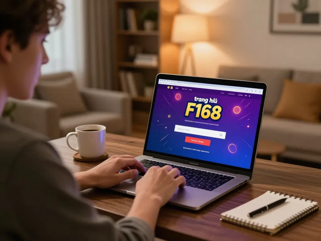 Engaging in online gambling at trang chủ F168 with a cozy home setup and vibrant screen displays