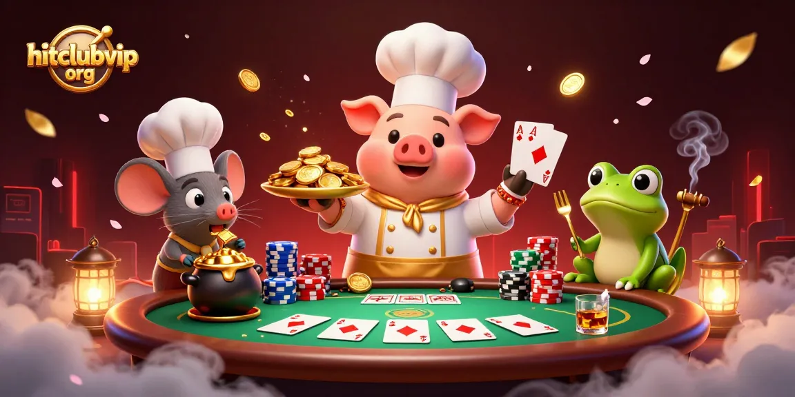 Engage with hitclubvip org while winning at poker tables with vibrant characters and gold coins.