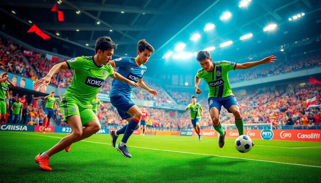 Exciting moment in Giải Vô Địch Quốc Gia Hàn Quốc match with players in action.