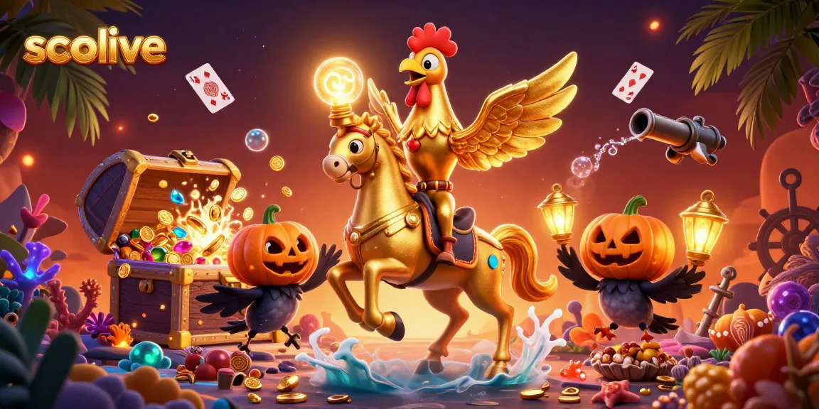 Experience socolive's vibrant world as a golden rooster ventures through a lively casino.
