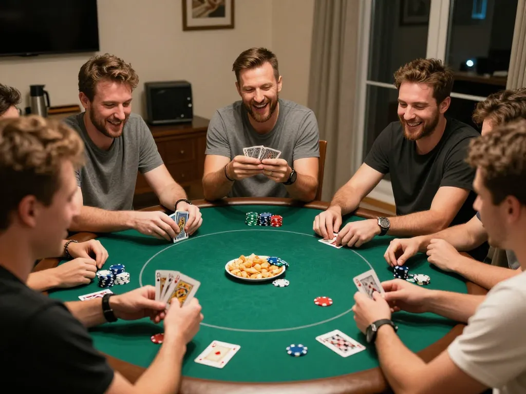 Engaging poker night with friends emphasizing SC88 Link for strategic gameplay and fun.