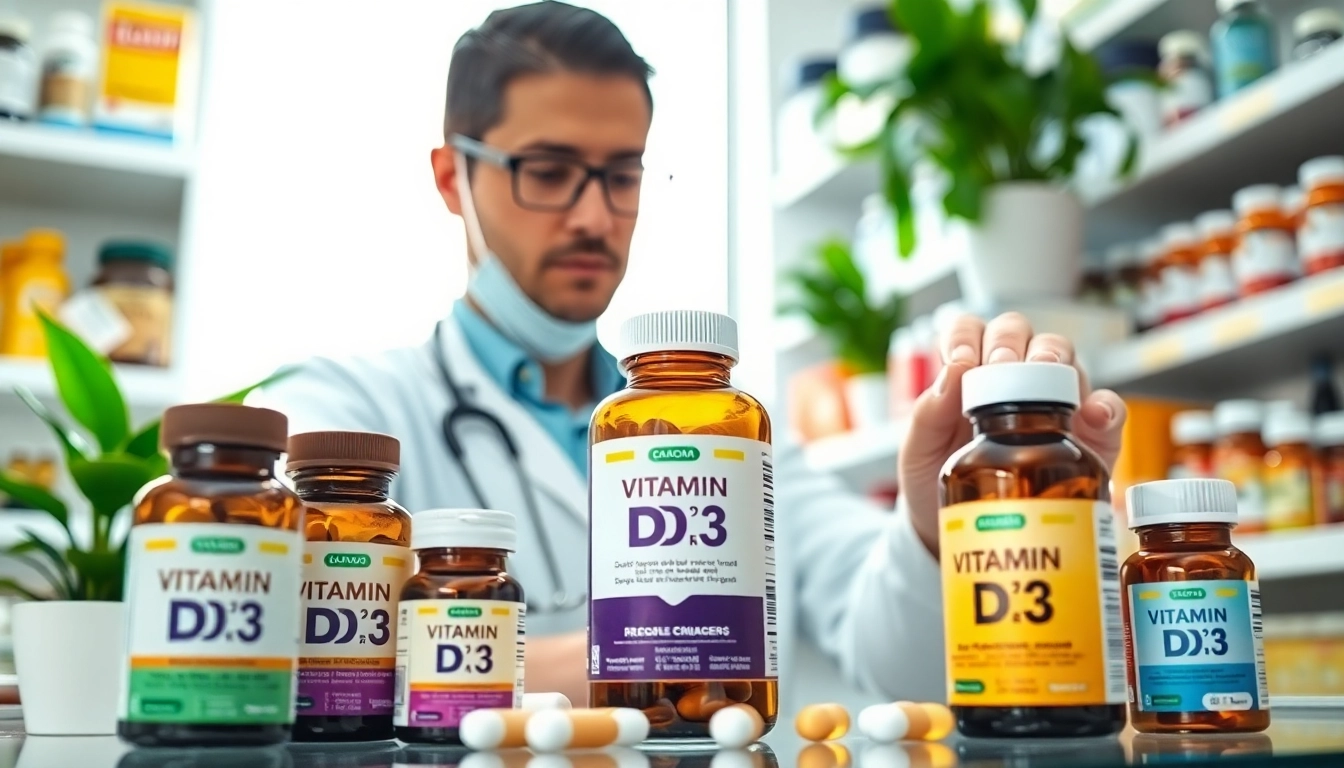 Vitamin D3 supplements displayed in a bright health store for better well-being.