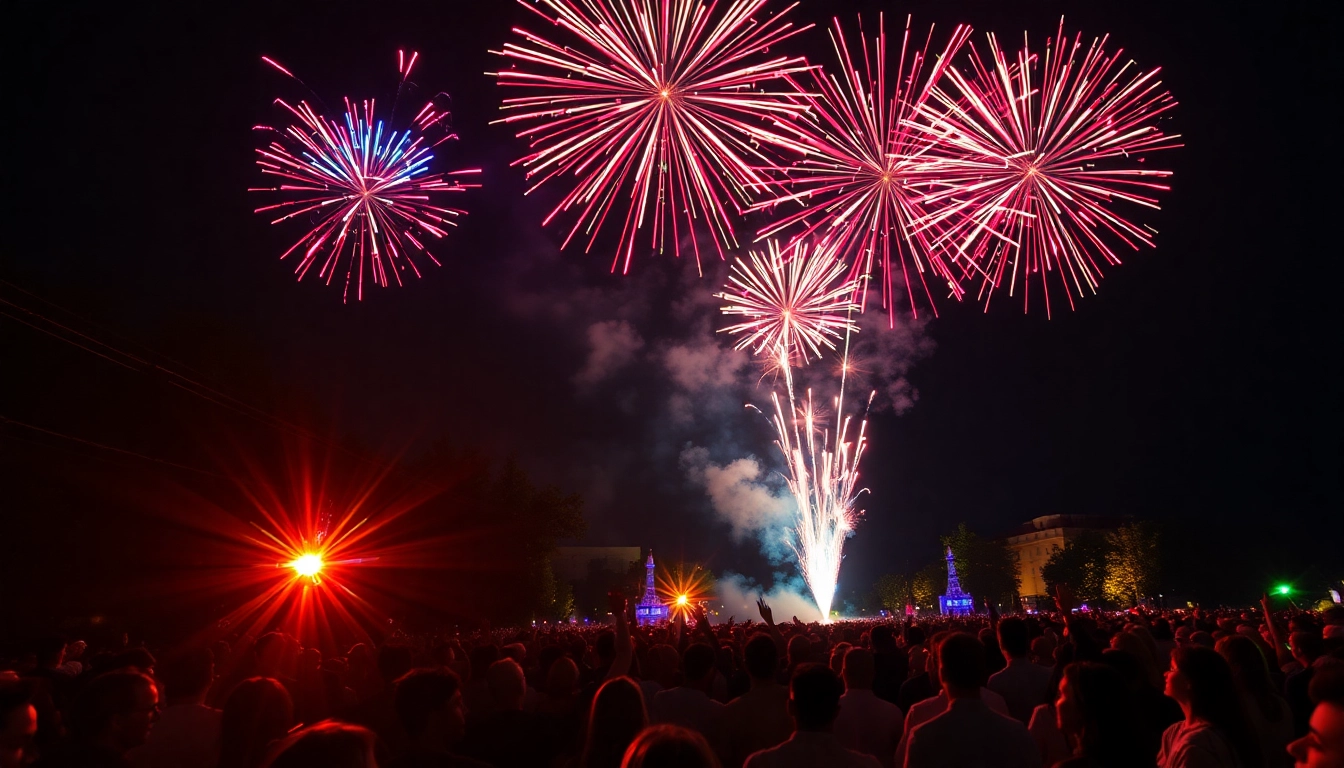 Catch breathtaking fireworks for sale illuminating the night sky, creating a festive atmosphere.