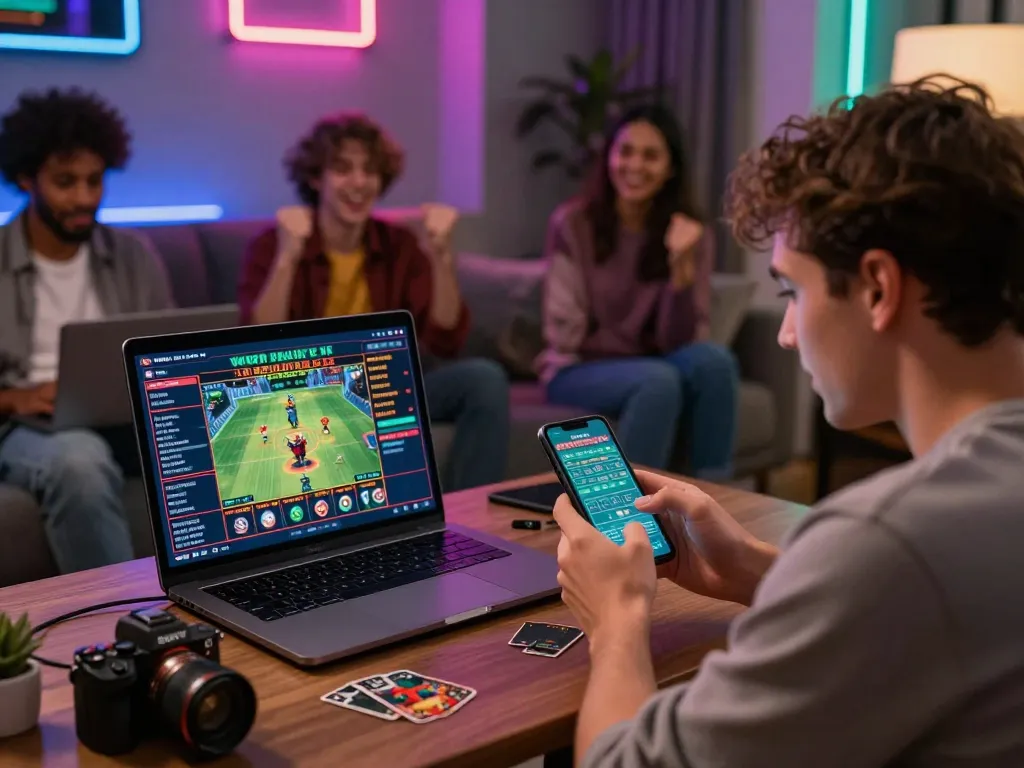 Engaged players enjoying Nhà cái MAY88 online betting experience in a vibrant gaming atmosphere