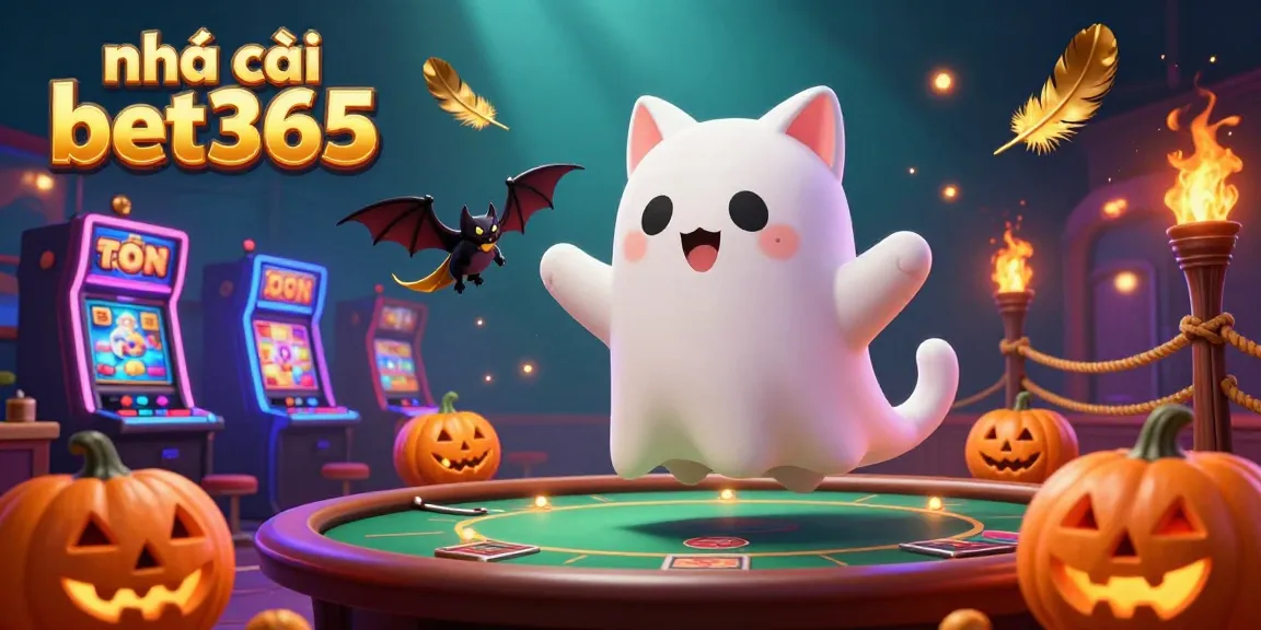 Experience thrilling gameplay at nhà cái bet365 with rich visual details featuring a floating ghost cat and gaming elements.