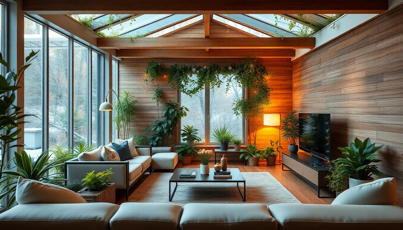 Wintergarten Anbau Wohnzimmer belebt mit modernen Möbeln und Pflanzen für ein gemütliches Zuhause.