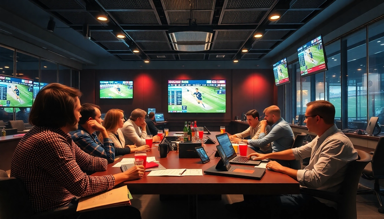 Entdecken Sie sportwetten ohne einzahlungslimit in einem lebendigen Wettbüro mit Spielern, Quoten und aufregenden Spielen.