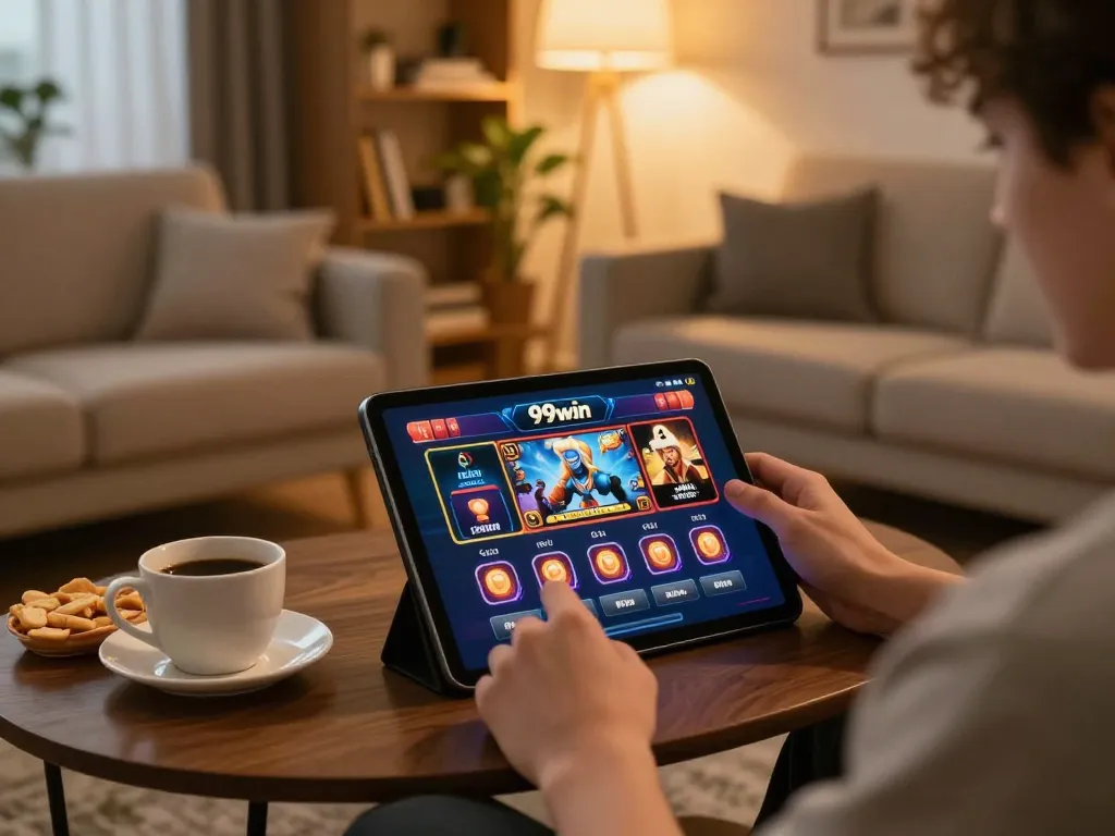Experience immersive online gaming with 99win at home with a tablet in hand.