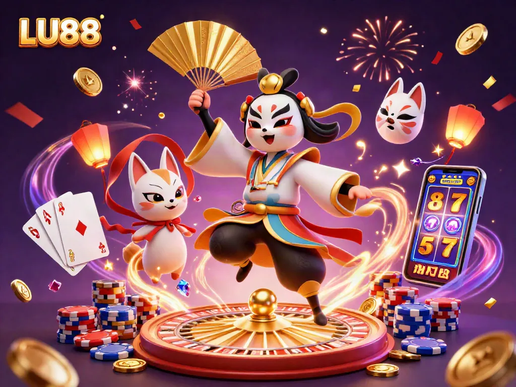 Experience LU88's thrilling casino adventure with vibrant characters, games, and gold coins.