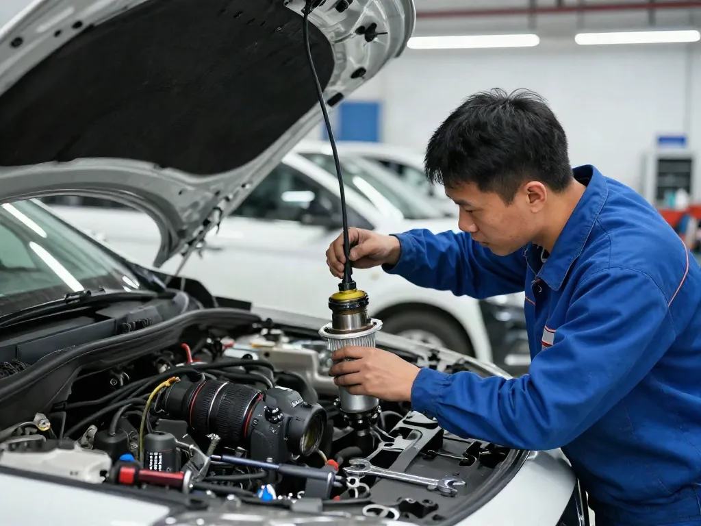 Mechaniker bei der DPF Reinigung in Hannover mit modernem Equipment.