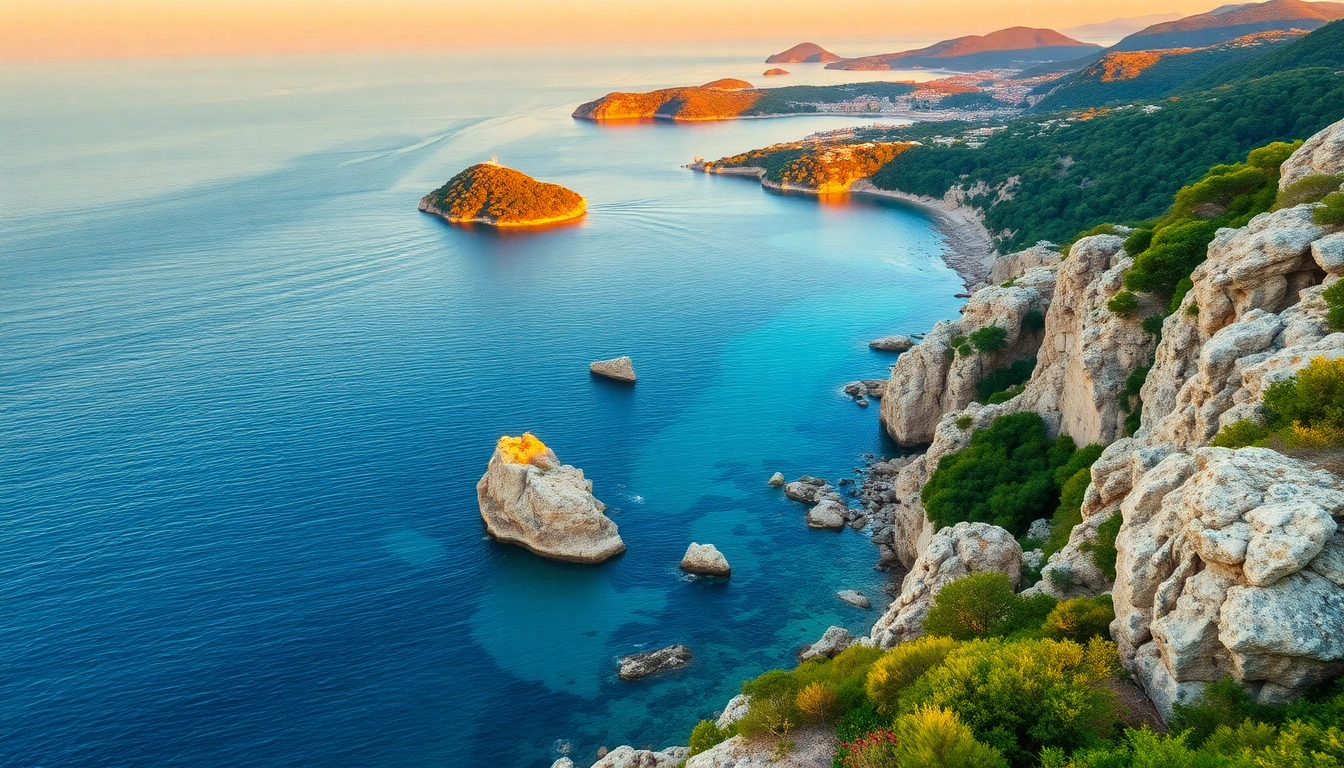Republika Hrvatska obasjana zalaskom sunca uz prekrasnu obalu.