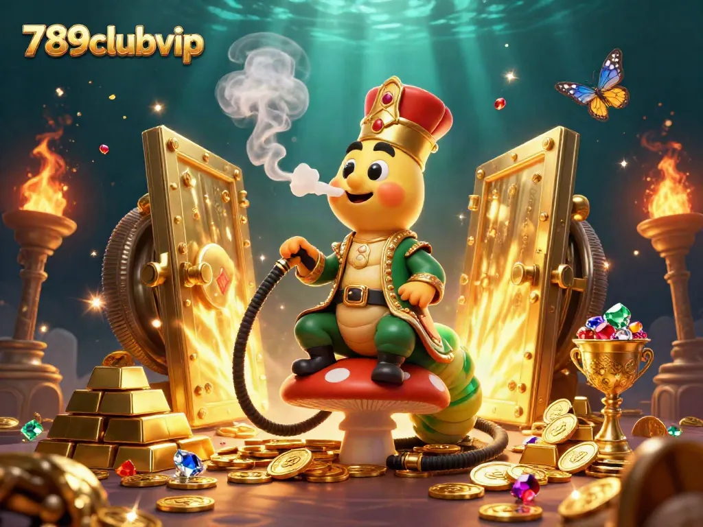 Experience the thrill of 789clubvip with vibrant casino elements and a magical caterpillar scene.