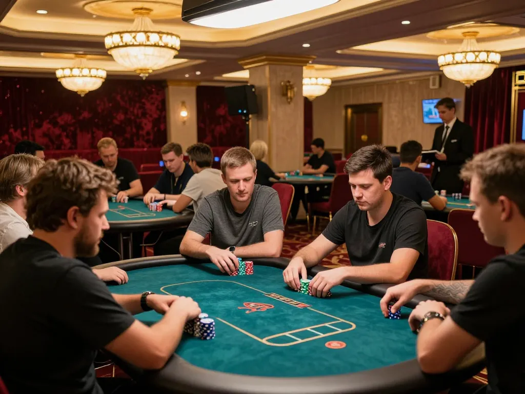 KUBET players enjoying high-stakes poker in a sophisticated casino atmosphere