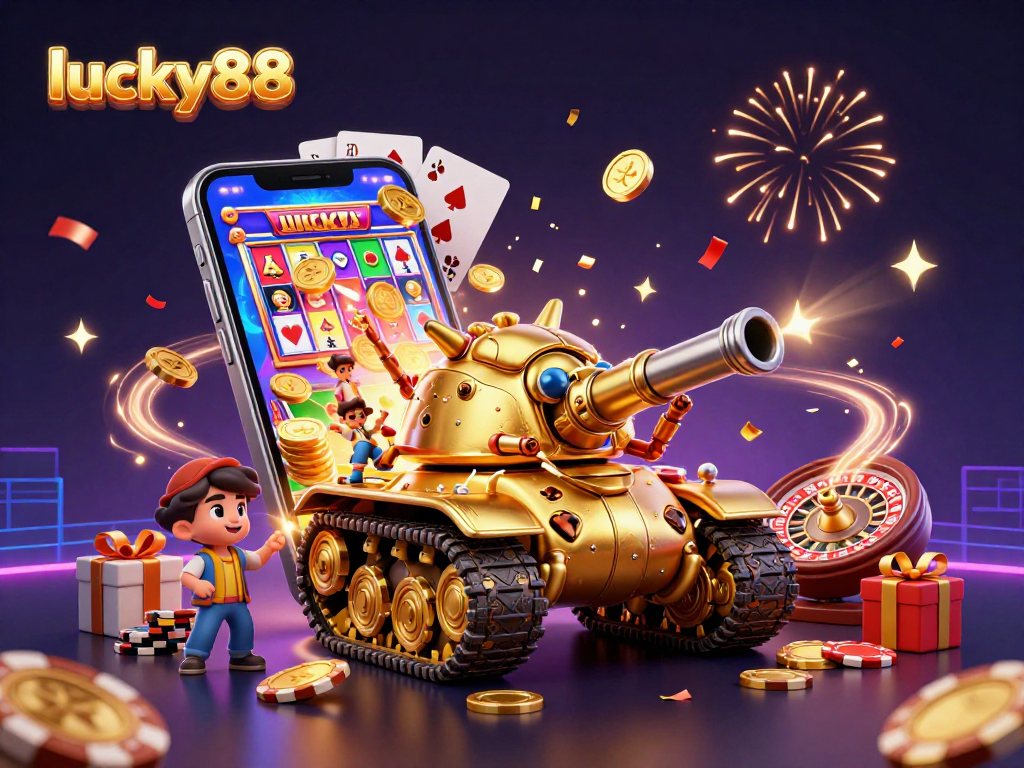 Win big at lucky88 with a vibrant casino scene showcasing captivating games and lively festive elements.