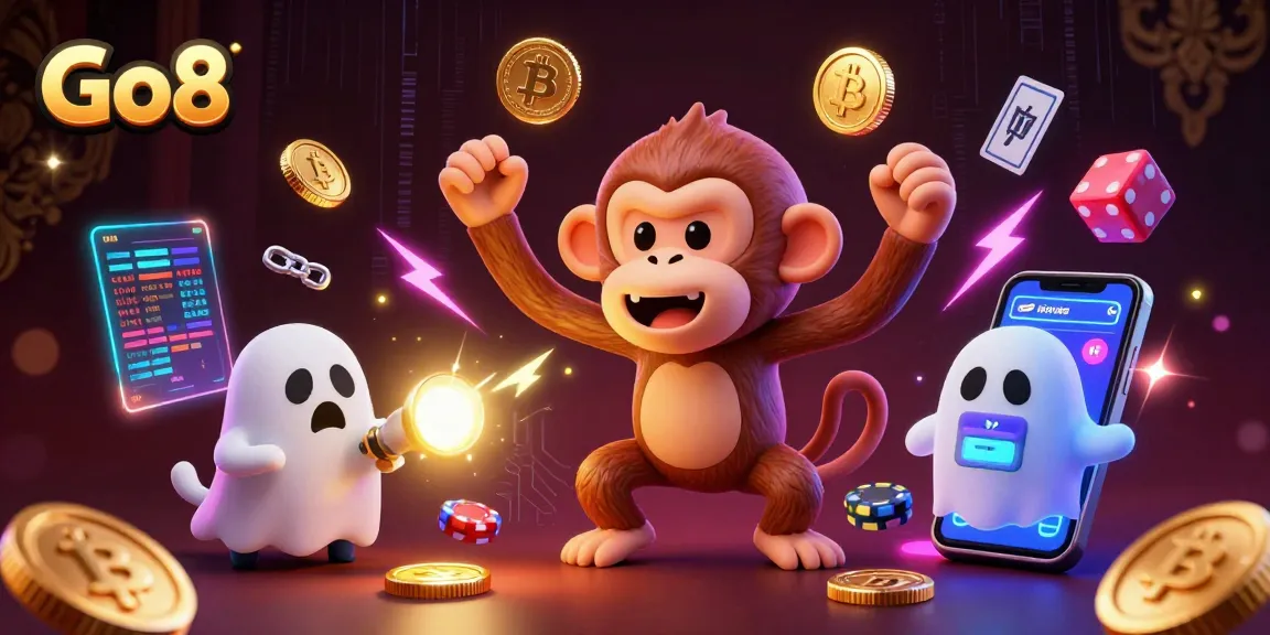 Engage with Go8 casino as playful ghosts and crypto elements dominate a vibrant scene.