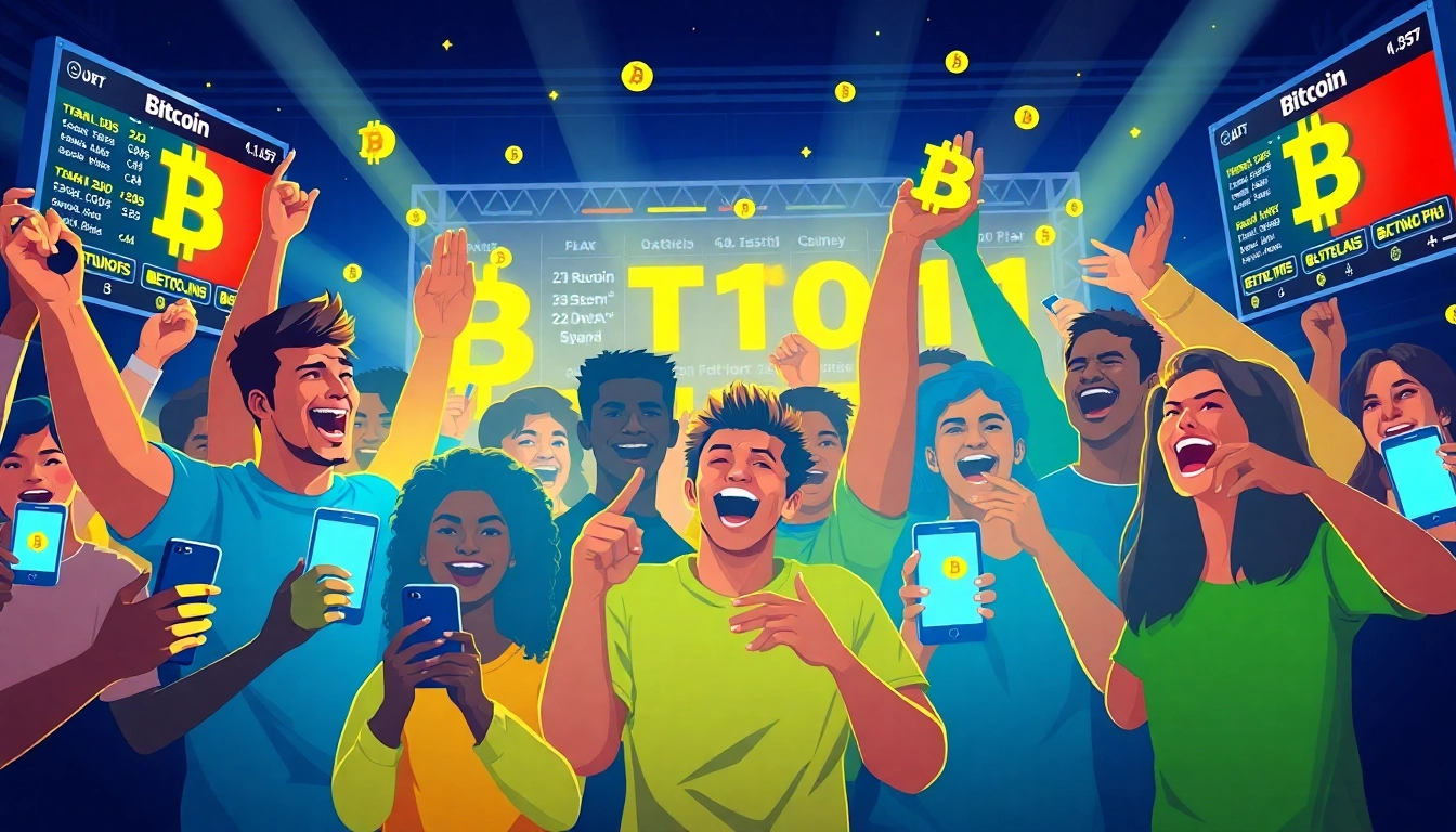 Experience the excitement of a Bitcoin betting website as sports fans engage through modern technology.