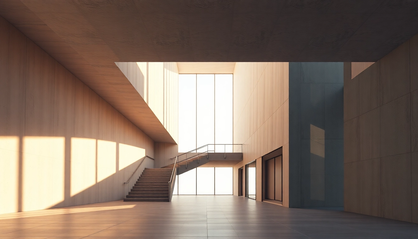 Fotorealistische visualisierung architektur eines modernen Gebäudes mit harmonischen Farben und stimmungsvollem Licht.