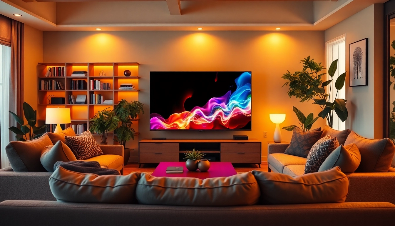 Erleben Sie den IPTV Fernsehdienst in einem gemütlichen Wohnzimmer mit einem großen Smart-TV.