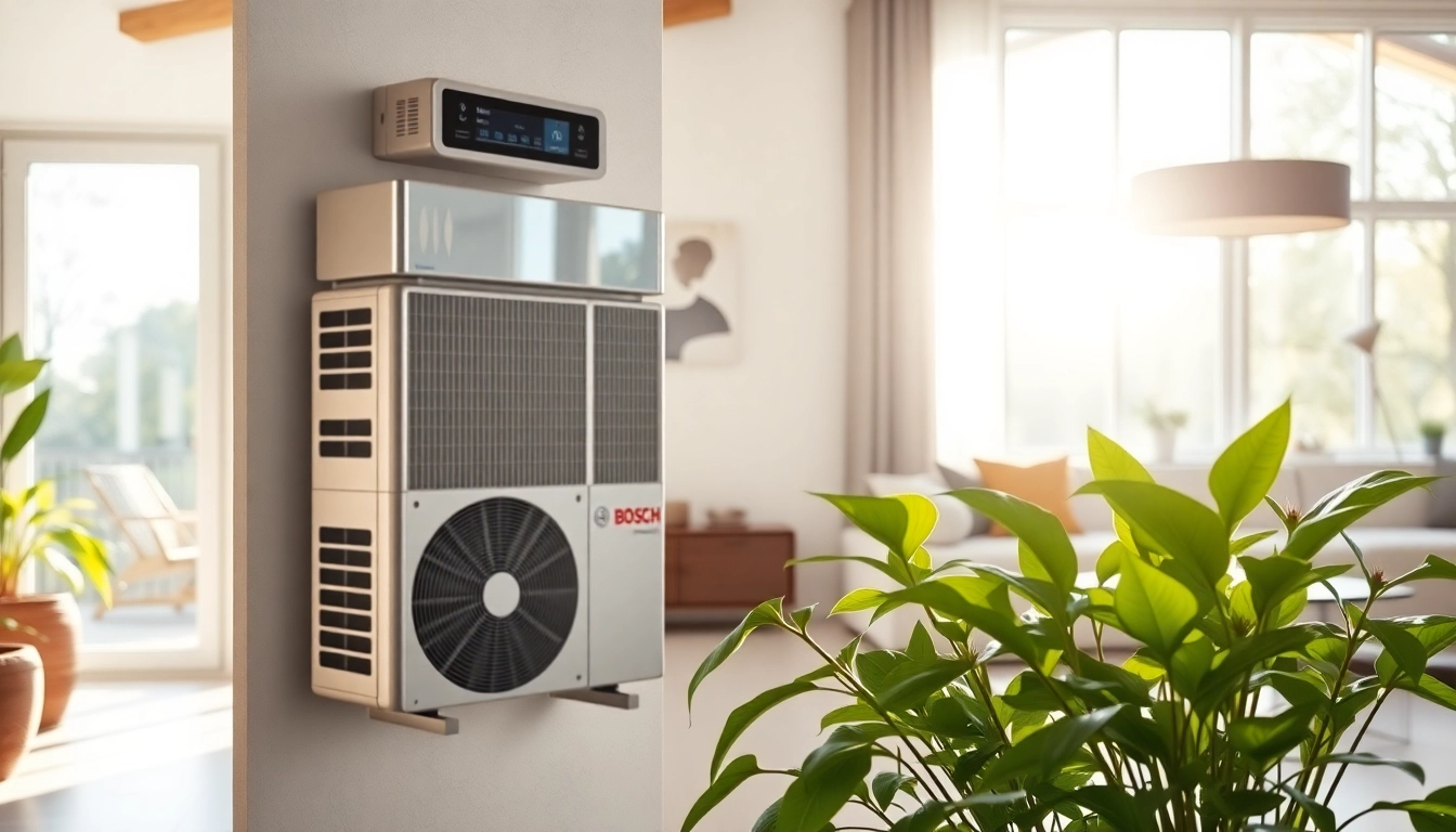 Die wärmepumpe bosch effizient installiert in einem modernen Wohnraum mit lebendiger Atmosphäre