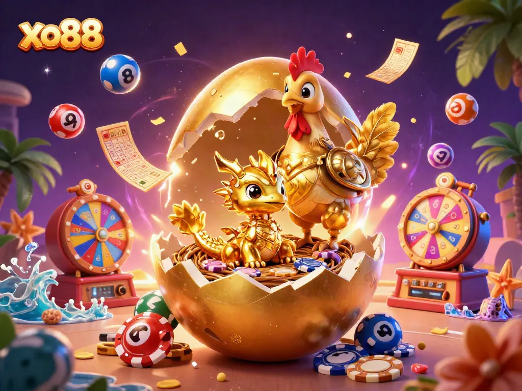 Experience instant wins and jackpot excitement with xo88's golden treasures and vibrant casino elements.