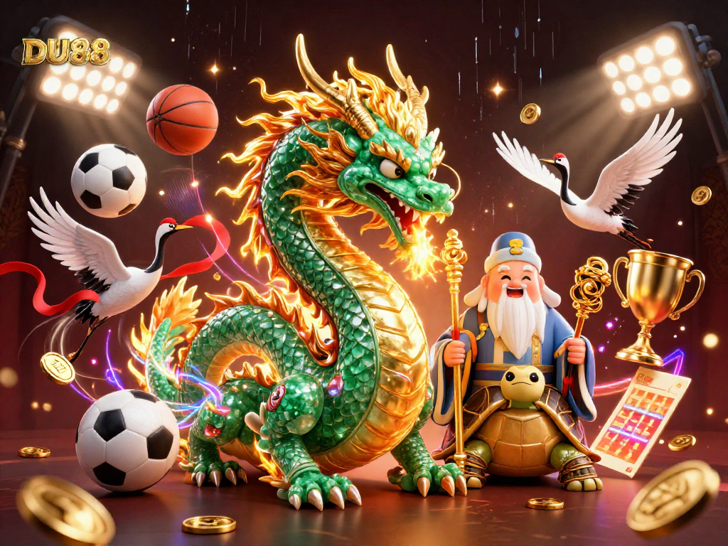 Place bets confidently at DU88 with vibrant dragons and sports elements.