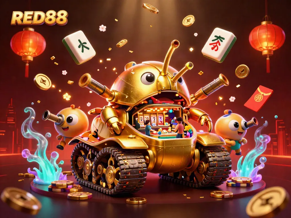 Experience exciting features at RED88's casino with vibrant digital elements and a captivating ambiance.