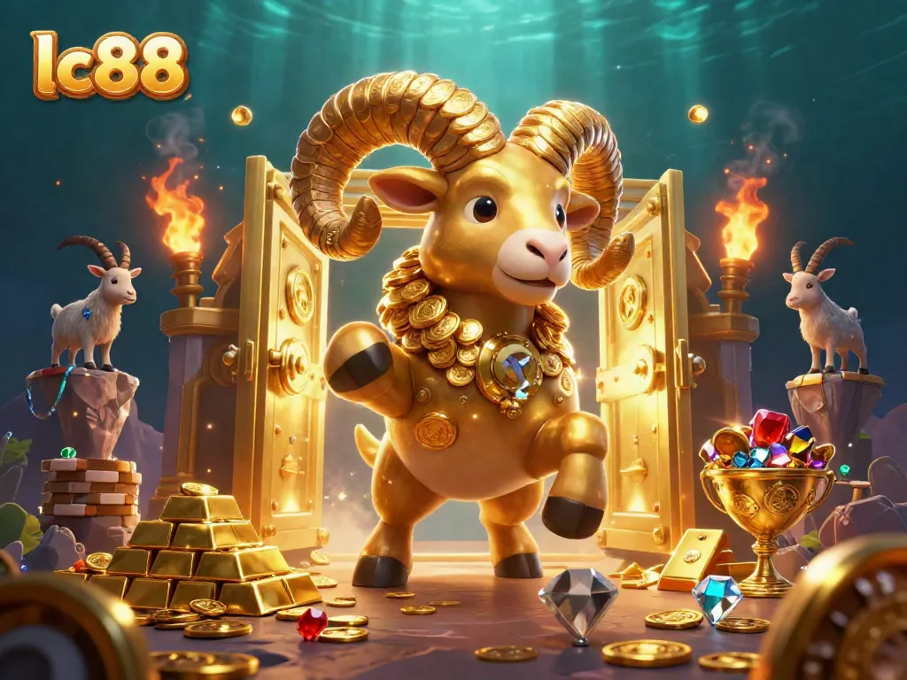 Spin to win with lc88 in a vibrant 3D casino scene filled with treasure and excitement.