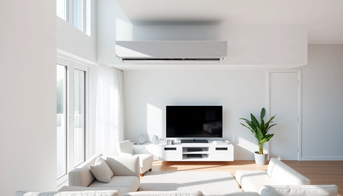 Experience the comfort of Klimaanlagen kaufen with a stylish air conditioning unit cooling a modern living room.